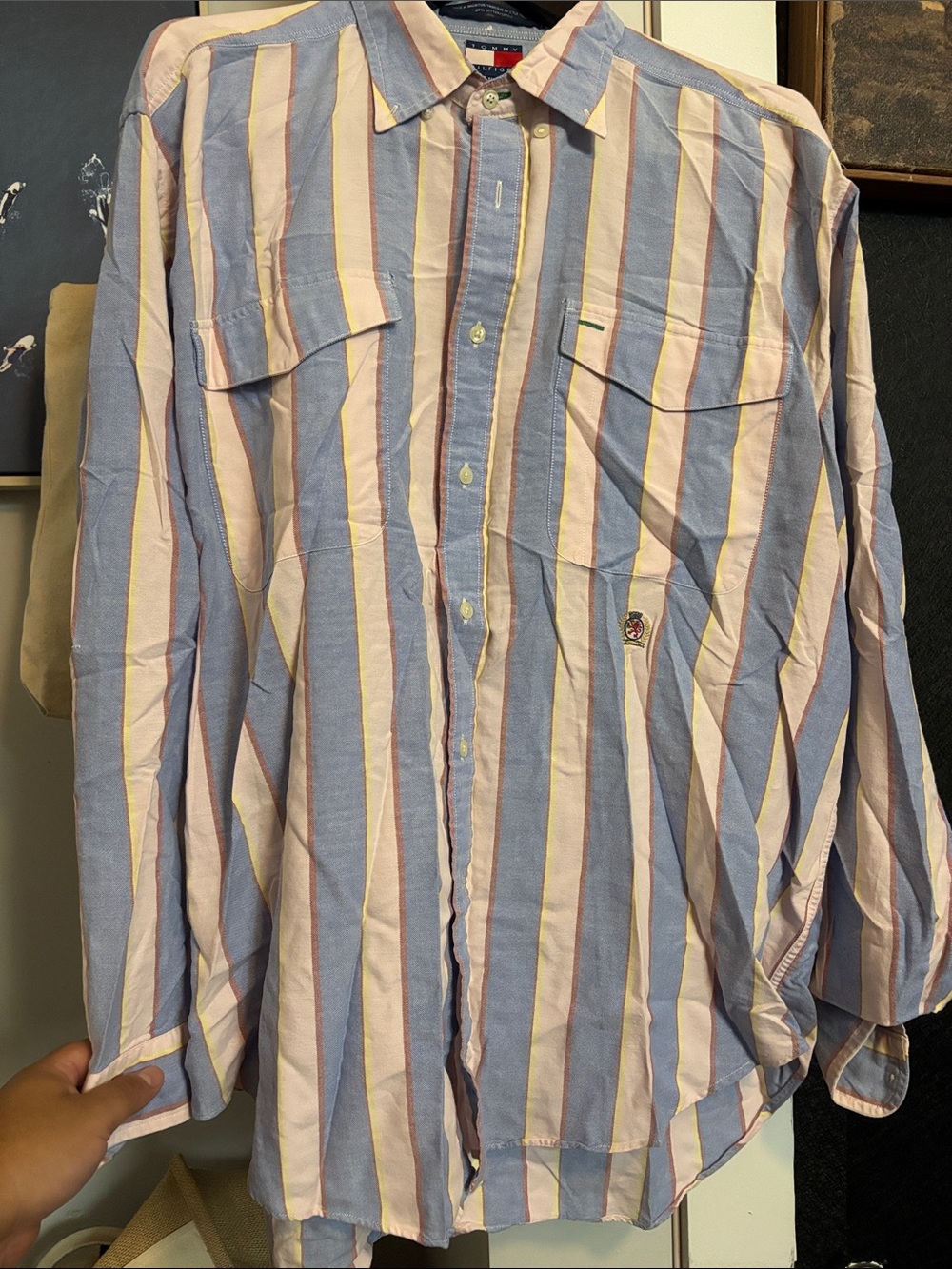 Tommy Hilfiger Light Blue and Pink Vertical Stripe Button-Down Shirt